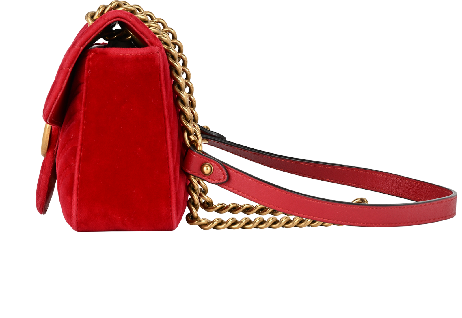 GG Marmont Shoulder Bag, &pound;650, Handbags, Red, Velvet, Bottom view